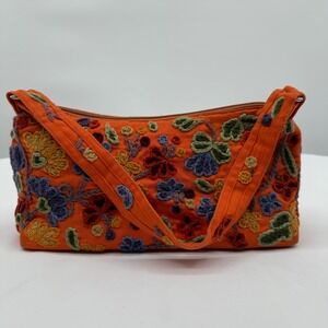 Floral Embroidered Shoulder Bag Colorful Hippie Boho Preppy Baguette Flowercore